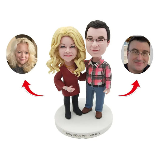 Personalised Anniversary couple with red dress and plaid shirt Figurines; example sculpture