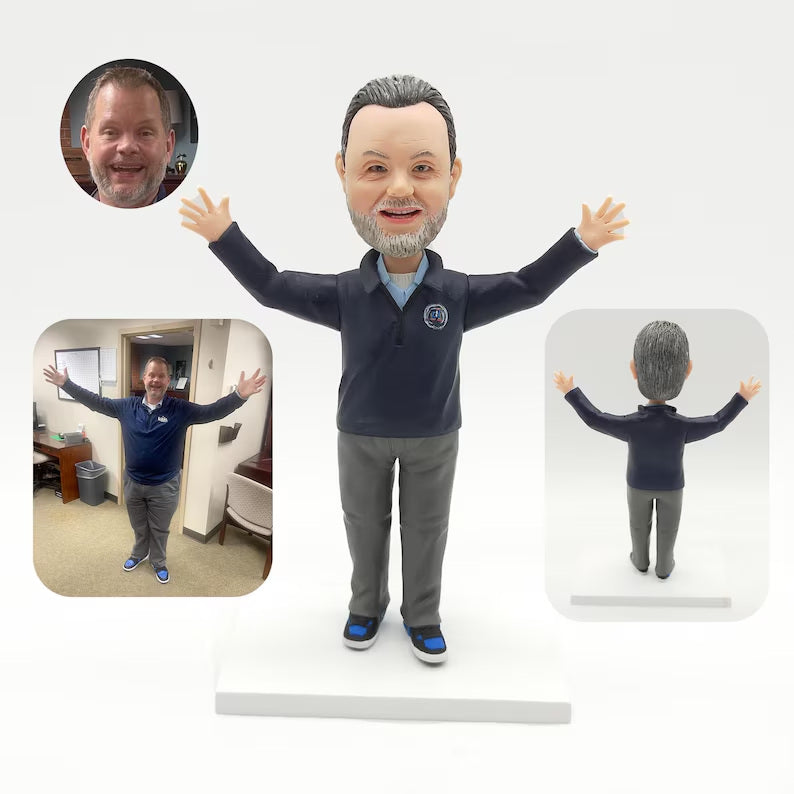 Personalised Navy Pullover Figurine with Open-Arm Pose; example sculpture