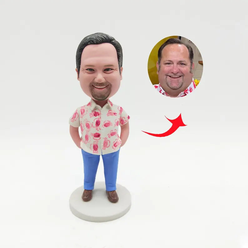 Personalised Crab-Print Shirt Figurine from Photos; example sculpture