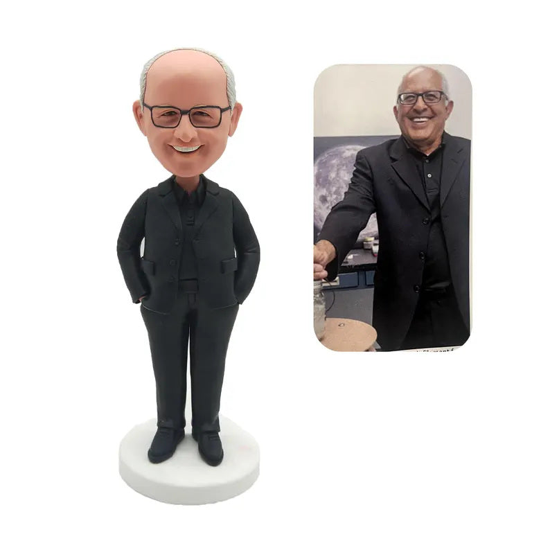 Personalised Black Suit and Glasses Figurine from Photos; example sculpture