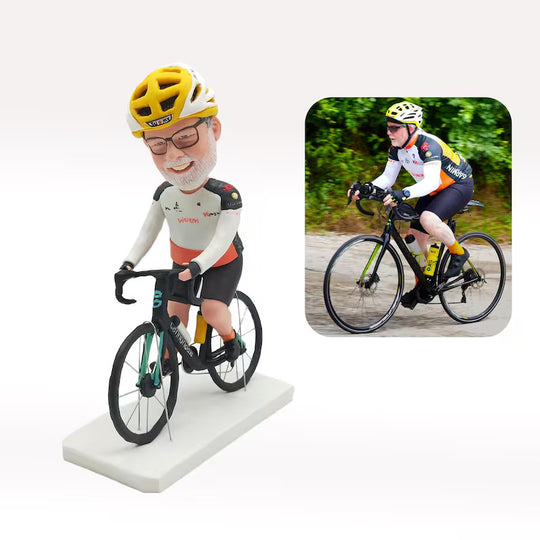 Personalised Yellow-Helmet Cyclist with Road Bicycle Figurine; example sculpture