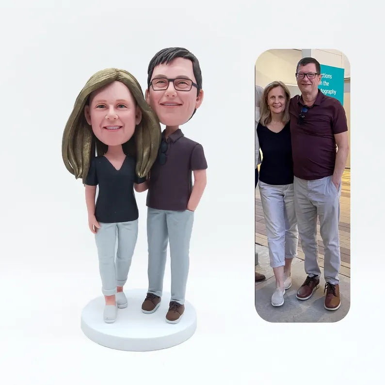 Personalised Casual couple in dark tops and pale trousers Figurines; example sculpture