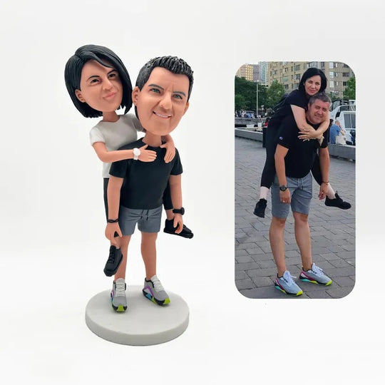 Personalised Piggyback couple in casual clothes Figurines; example sculpture