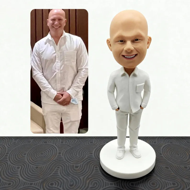 Personalised White Shirt and Trousers Figurine from Photos; example sculpture