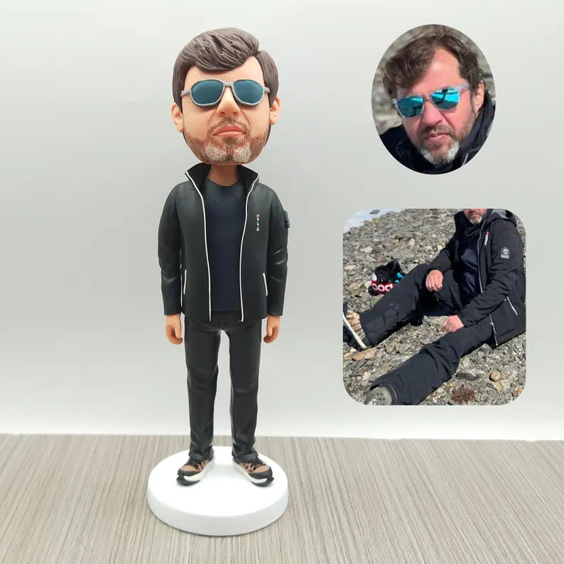 Personalised Black Jacket and Sunglasses Figurine from Photos; example sculpture