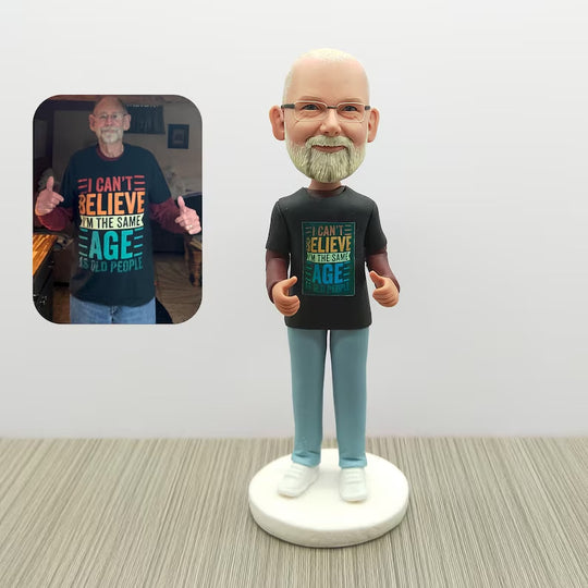 Personalised Funny Birthday T-Shirt Bobblehead Custom Photo Figurine; example sculpture