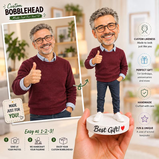 Example of the custom figurine design; personalised from customer reference photos