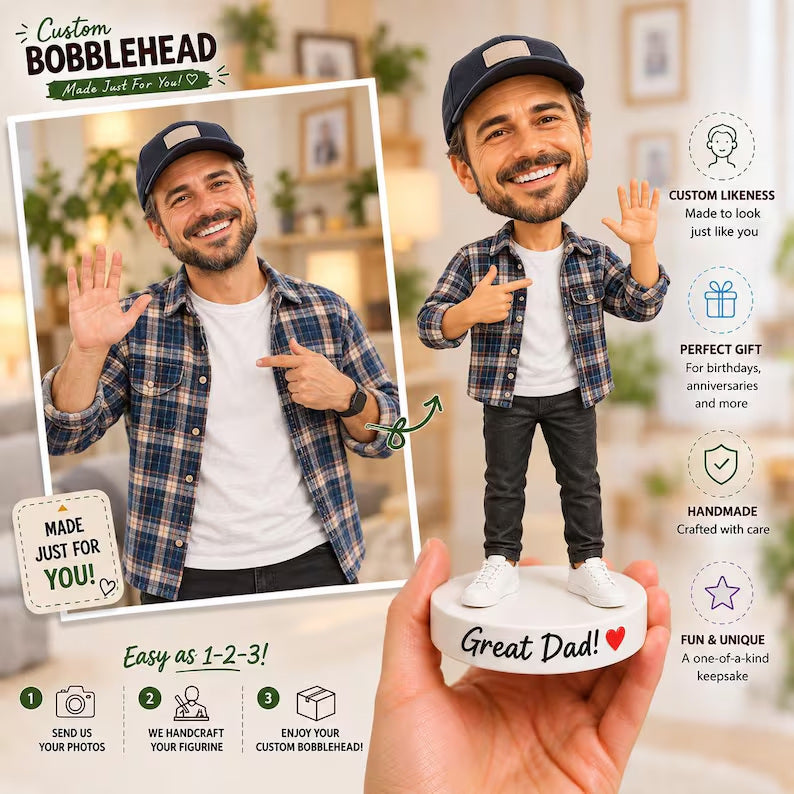 Example of the custom figurine design; personalised from customer reference photos