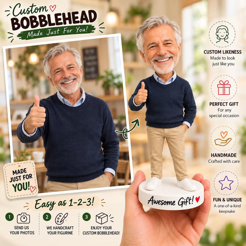 Example of the custom figurine design; personalised from customer reference photos