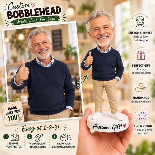 Example of the custom figurine design; personalised from customer reference photos