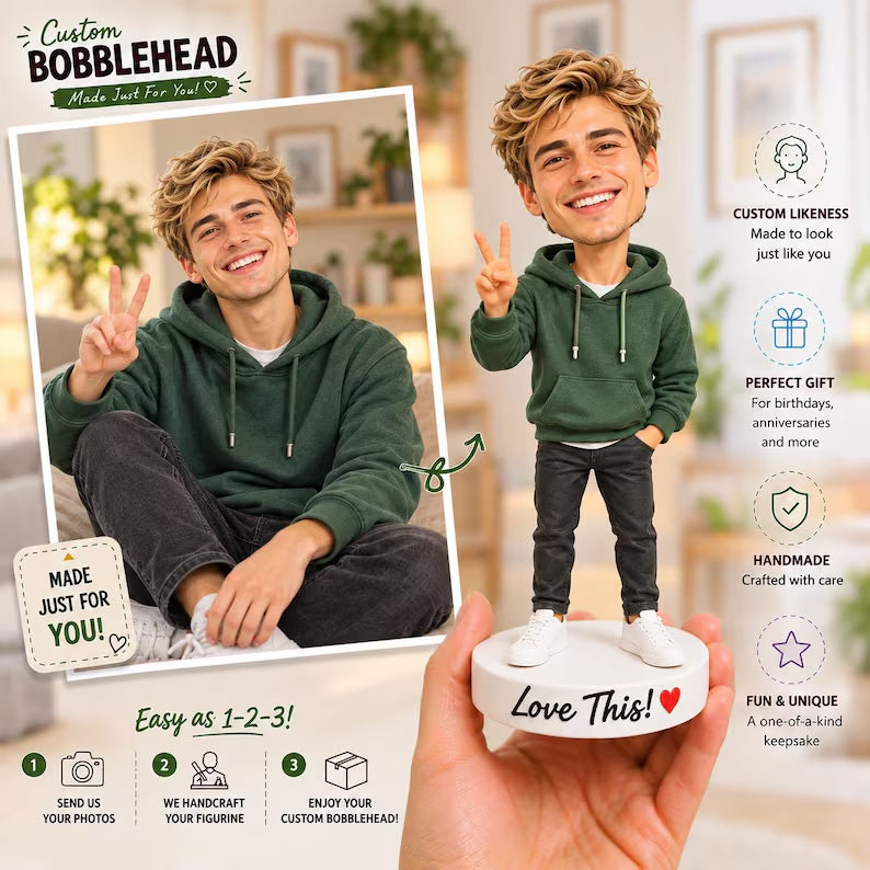 Example of the custom figurine design; personalised from customer reference photos