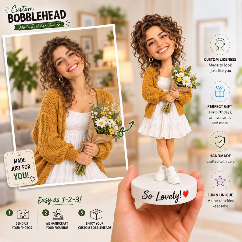 Example of the custom figurine design; personalised from customer reference photos