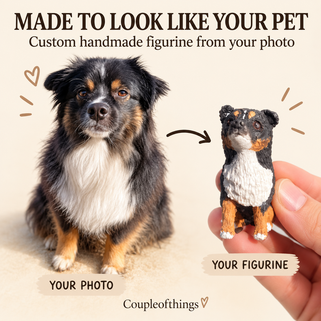 Made to look like your pet — Australian Shepherd photo to custom handmade figurine