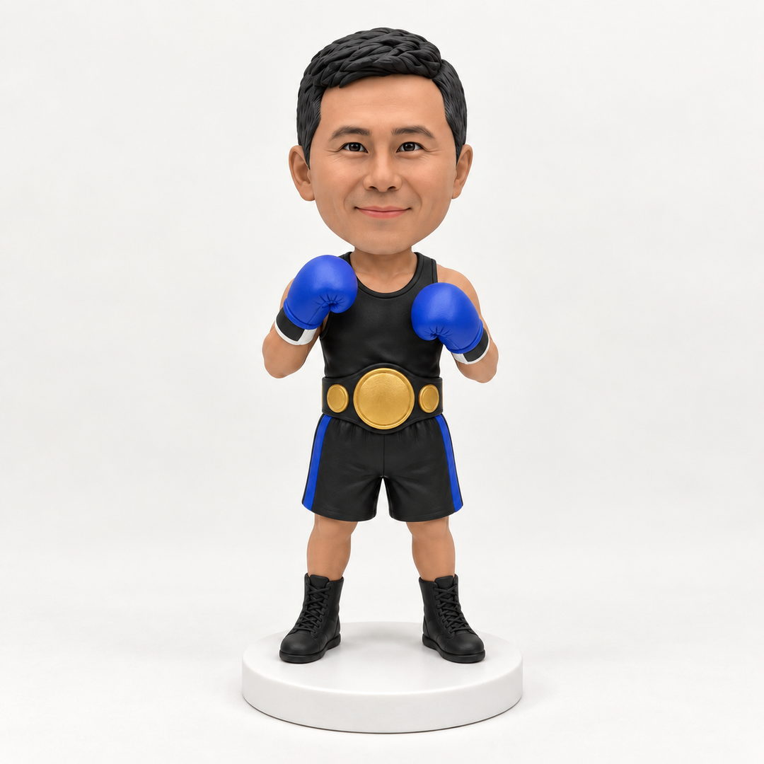 Custom boxer bobblehead with blue gloves