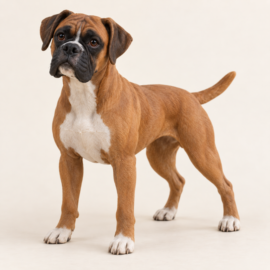 Illustrative front view of a custom Boxer polymer clay figurine.