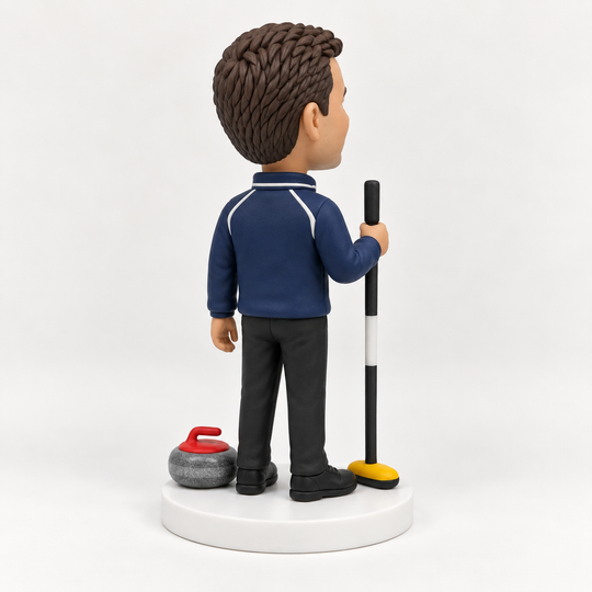 Custom curling bobblehead rear view