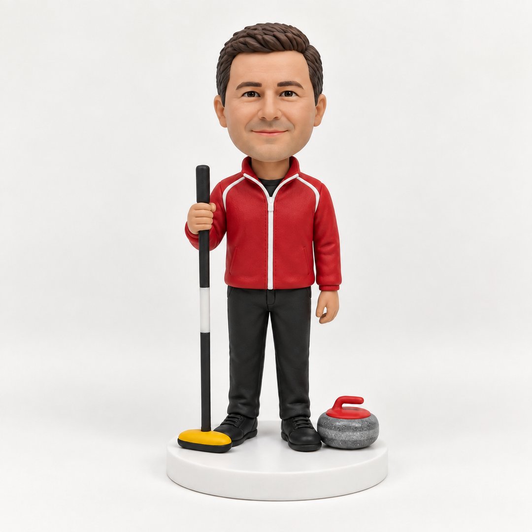 Custom curling bobblehead red outfit example