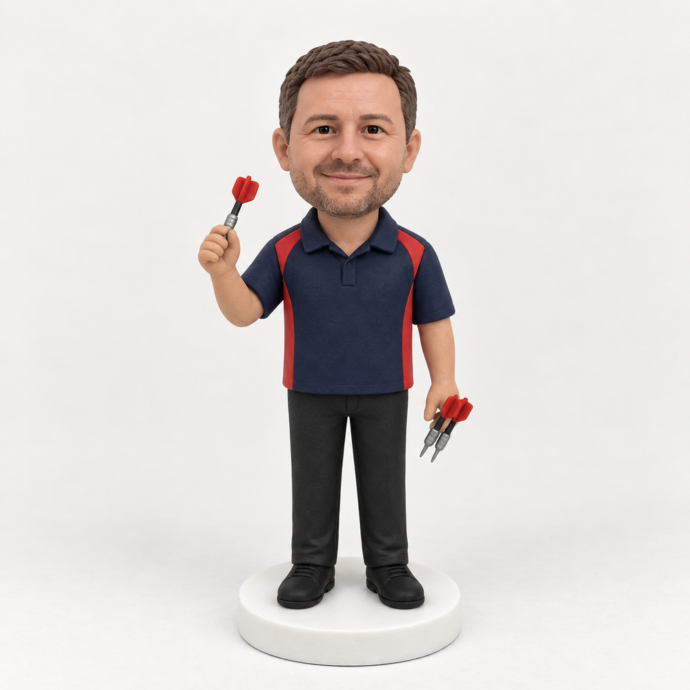 Custom darts player bobblehead – front view