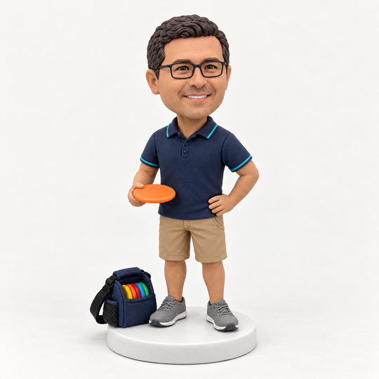 Custom disc golf bobblehead angled view