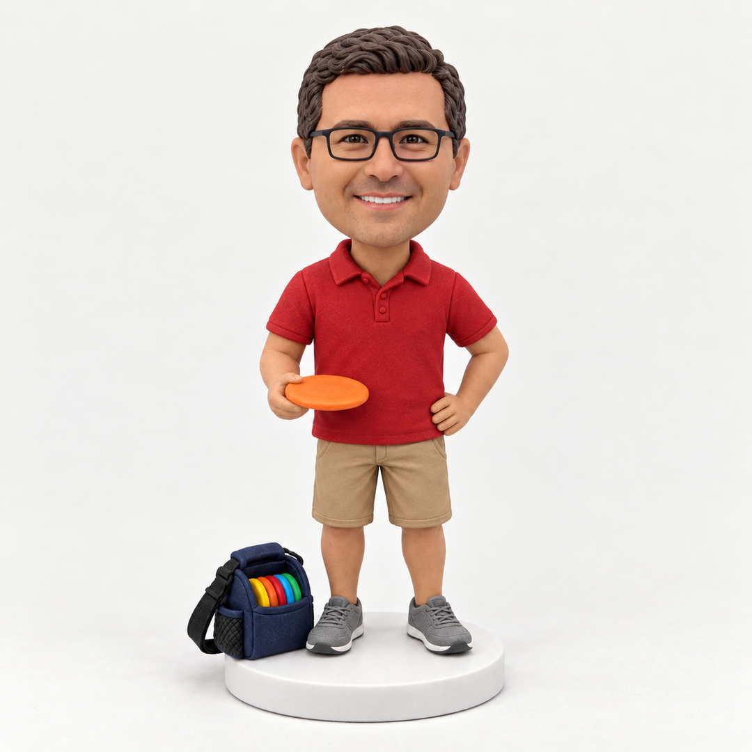 Custom disc golf bobblehead red polo