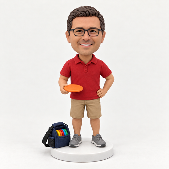 Custom disc golf bobblehead red polo
