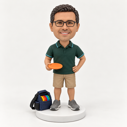 Custom disc golf bobblehead green polo