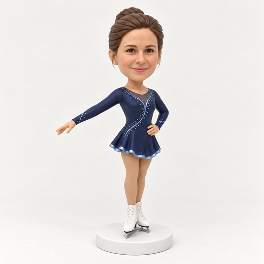 Custom figure skater bobblehead angled view