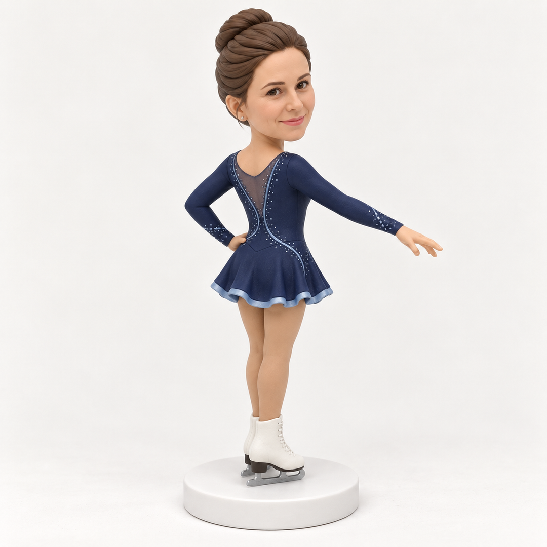 Custom figure skater bobblehead rear view