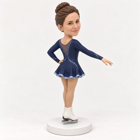 Custom figure skater bobblehead rear view