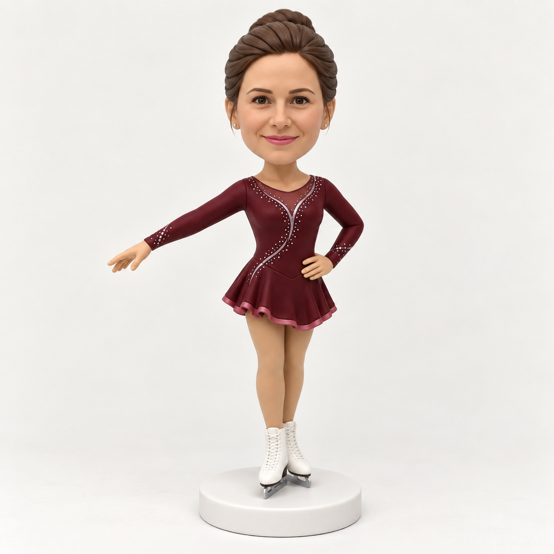 Custom figure skater bobblehead burgundy costume