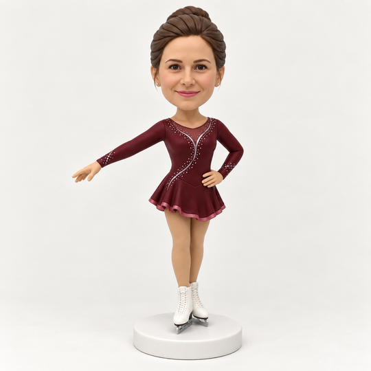 Custom figure skater bobblehead burgundy costume