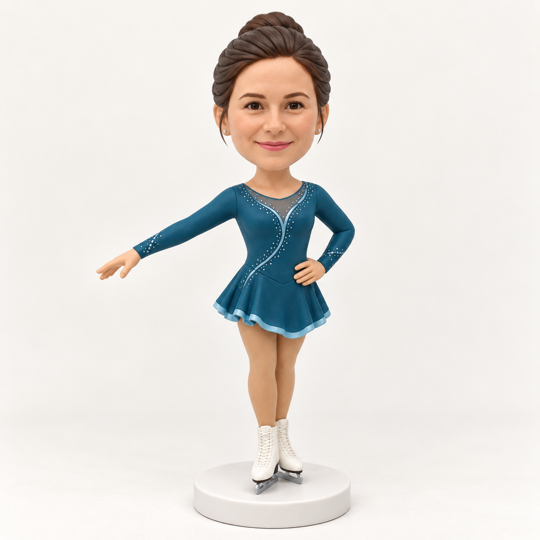 Custom figure skater bobblehead teal costume example