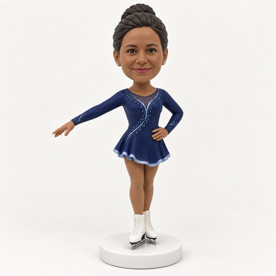Custom figure skater bobblehead blue costume example