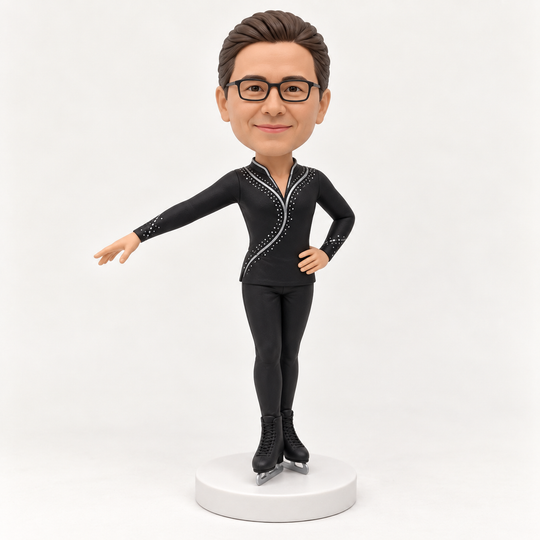 Custom male figure skater bobblehead black costume