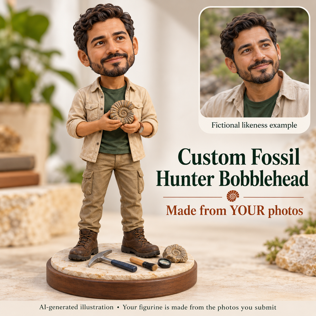 Custom Fossil Hunter bobblehead with fictional portrait likeness example