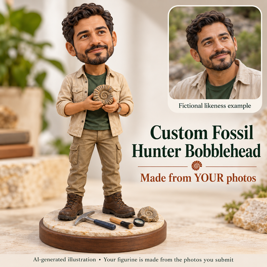 Custom Fossil Hunter bobblehead with fictional portrait likeness example