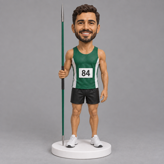 Javelin athlete bobblehead front view
