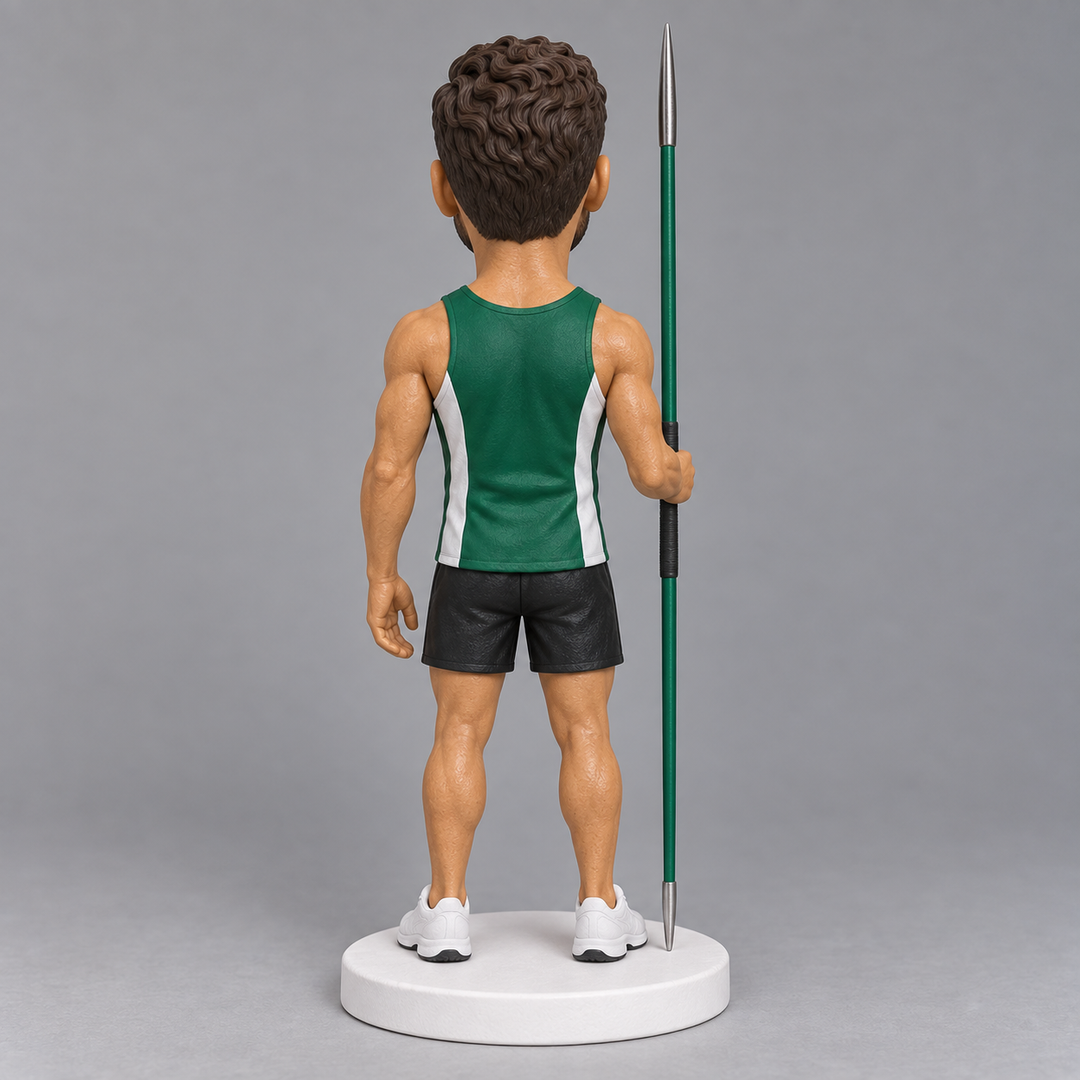 Javelin athlete bobblehead rear view