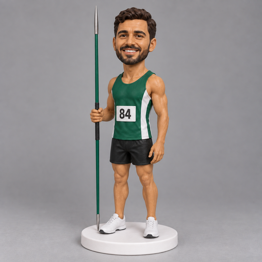 Javelin athlete bobblehead angled view