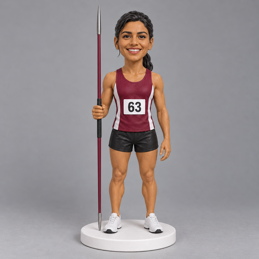 Female javelin athlete bobblehead example