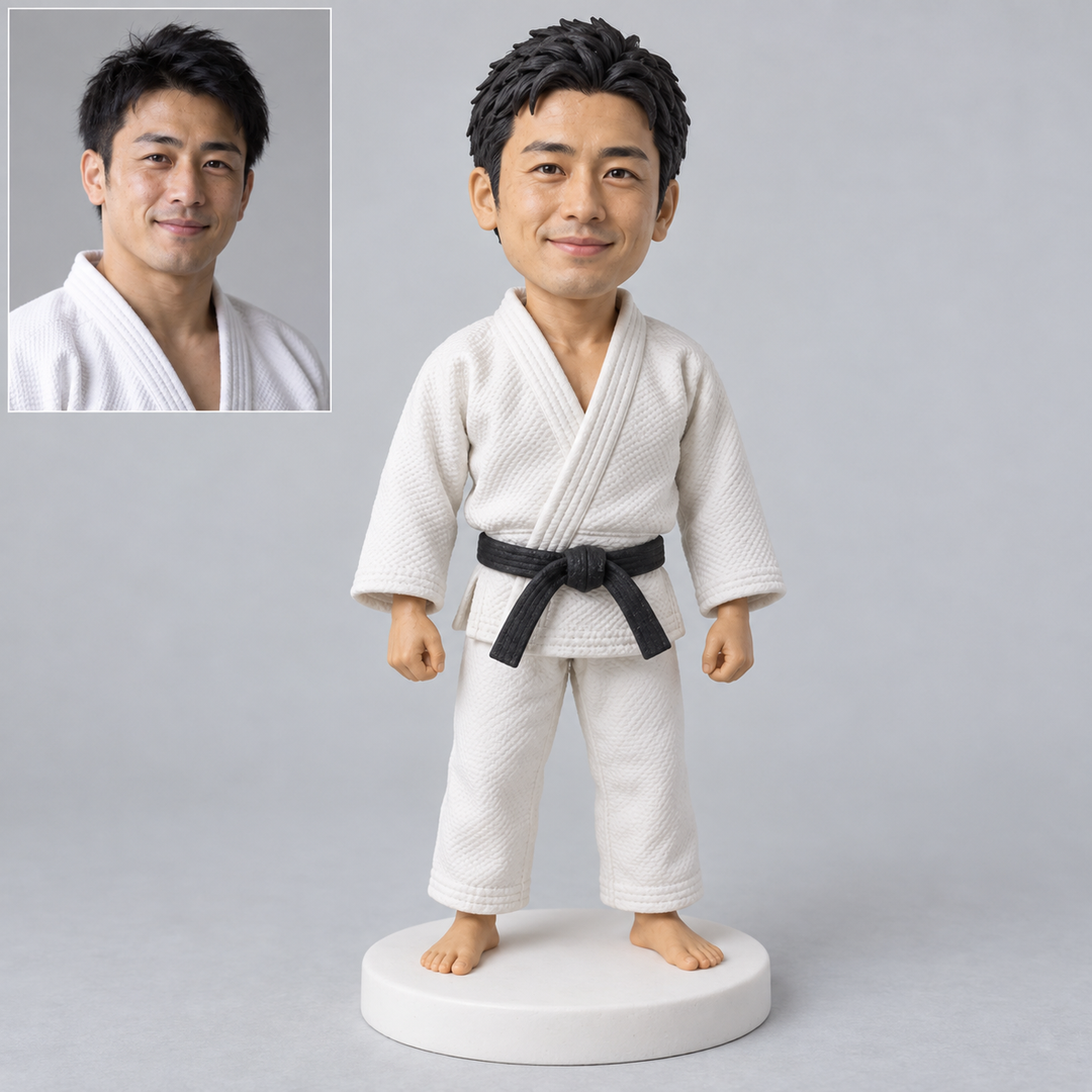 Custom judo bobblehead with generated portrait comparison
