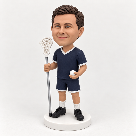 Custom lacrosse player figurine three quarter view