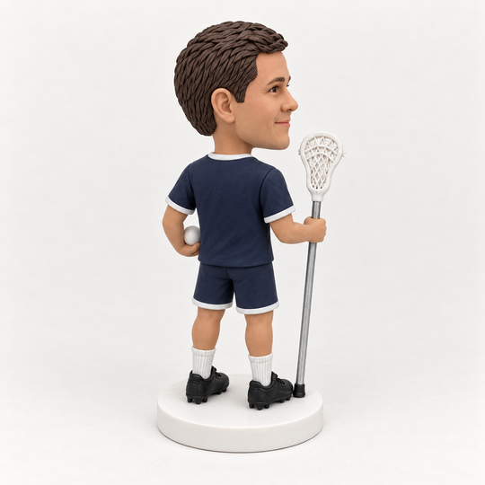 Custom lacrosse player figurine rear view