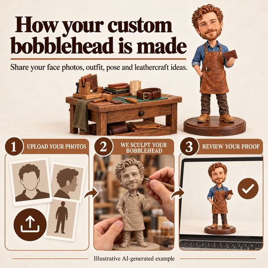 Upload photos, sculpt bobblehead and review proof customization process