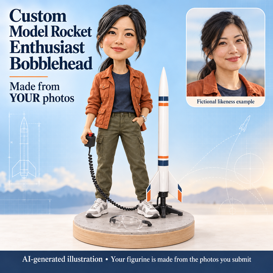 Custom Model Rocket Enthusiast bobblehead with fictional portrait likeness example