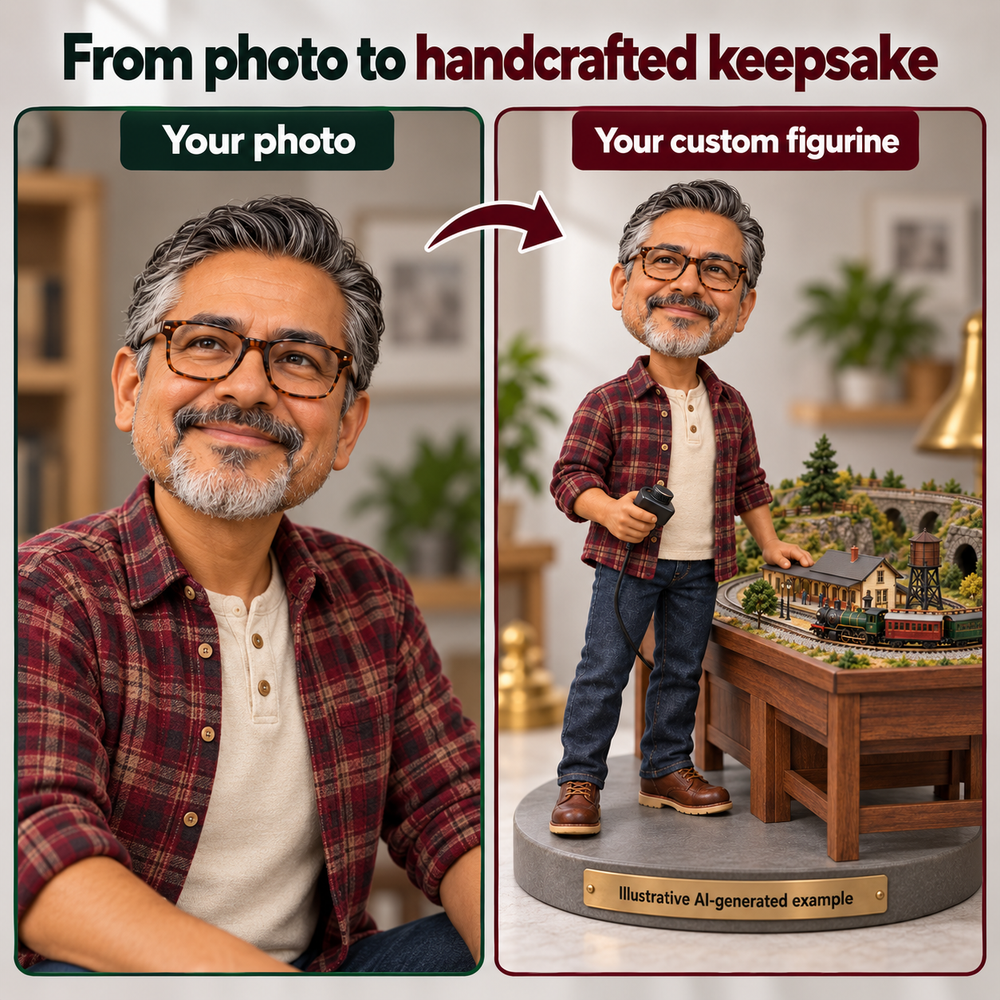 Your photo compared with a custom model train enthusiast bobblehead