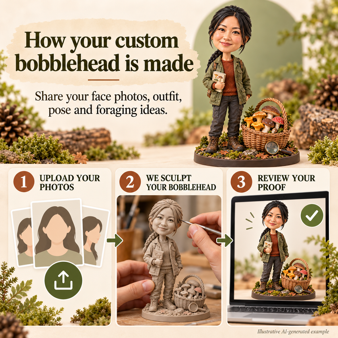 Upload photos, sculpt bobblehead and review proof customization process
