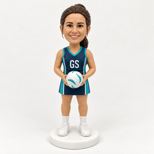 Custom netball player bobblehead front view