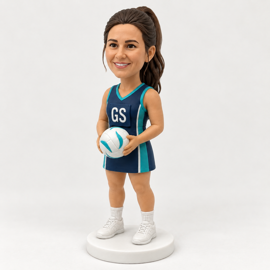 Custom netball bobblehead angled view