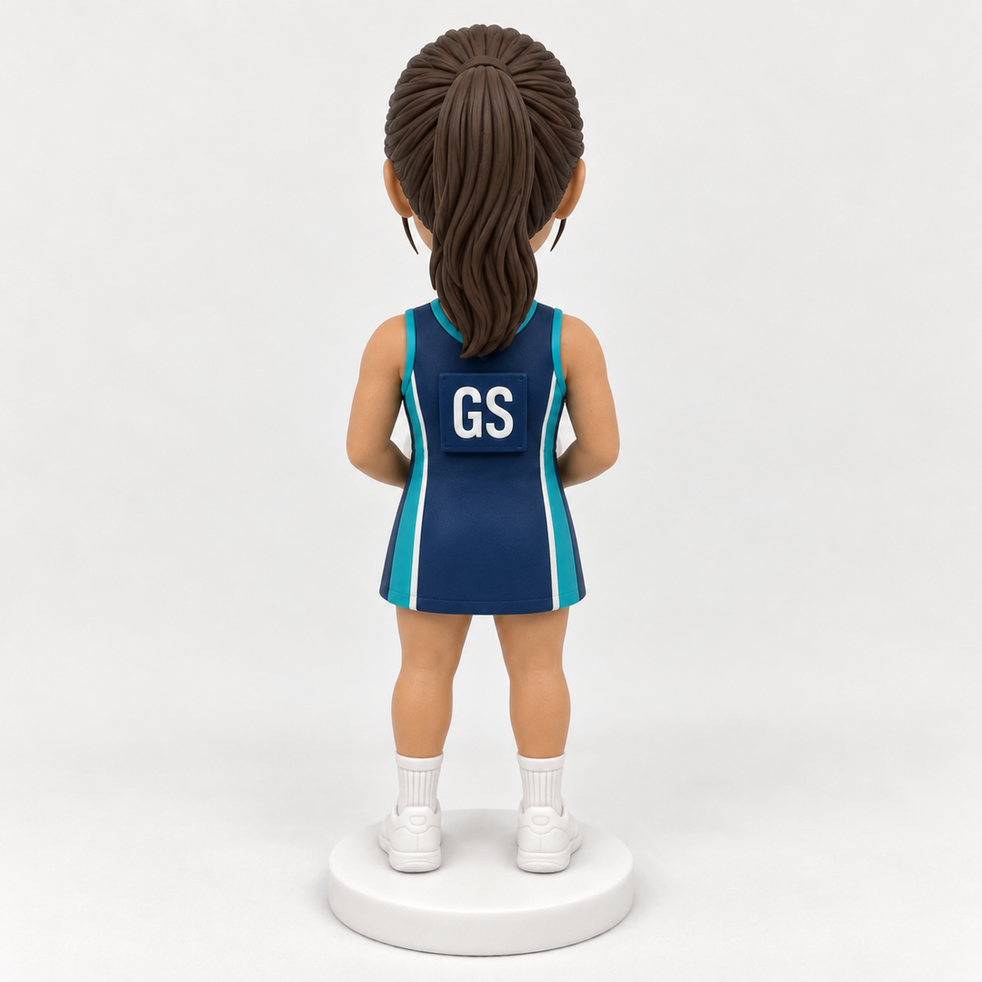 Custom netball bobblehead rear view